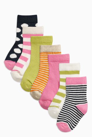 Multi Bright Stripe And Spot Socks Seven Pack (Younger Girls)